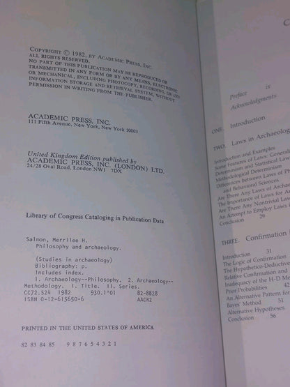 Philosophy and Archaeology  Merrilee H. Salmon (1982) [Academic Press] Hb Book3
