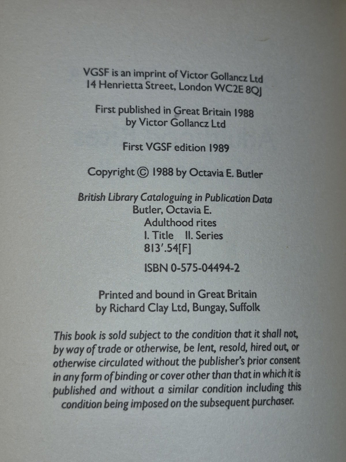 Dawn Rites Imago - Xenogenesis Trilogy  Octavia Butler - VGSF, 1988/89/906