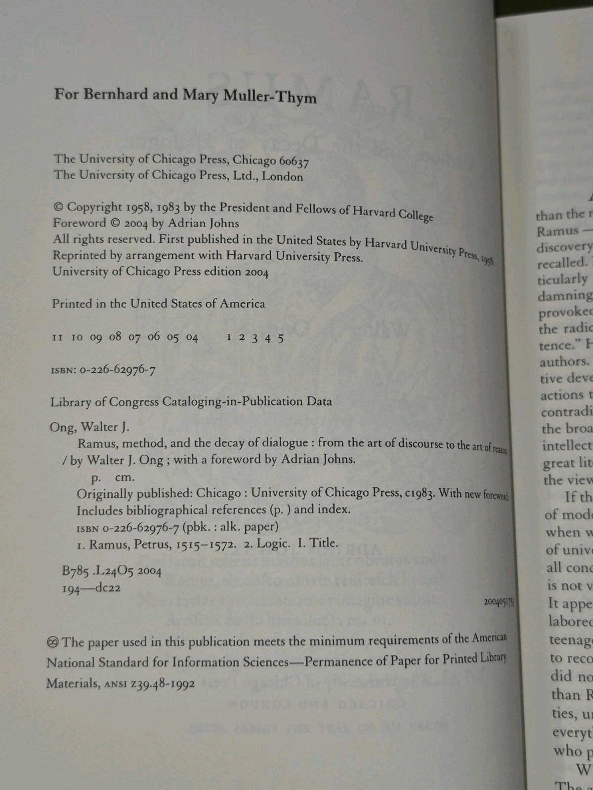 Ramus, Method, and the Decay of Dialogue Walter J. Ong, S. J.4