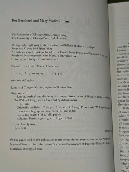 Ramus, Method, and the Decay of Dialogue Walter J. Ong, S. J.4