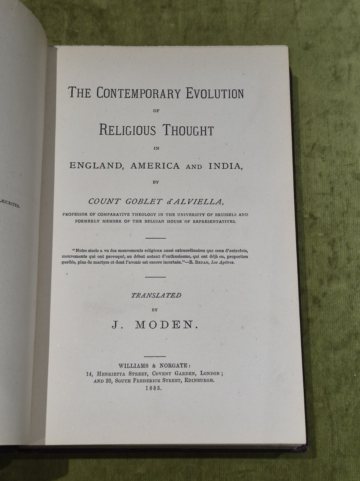 Contemporary Evolution of Religious Thought - Count Goblet d'Alviella 1885 Book2