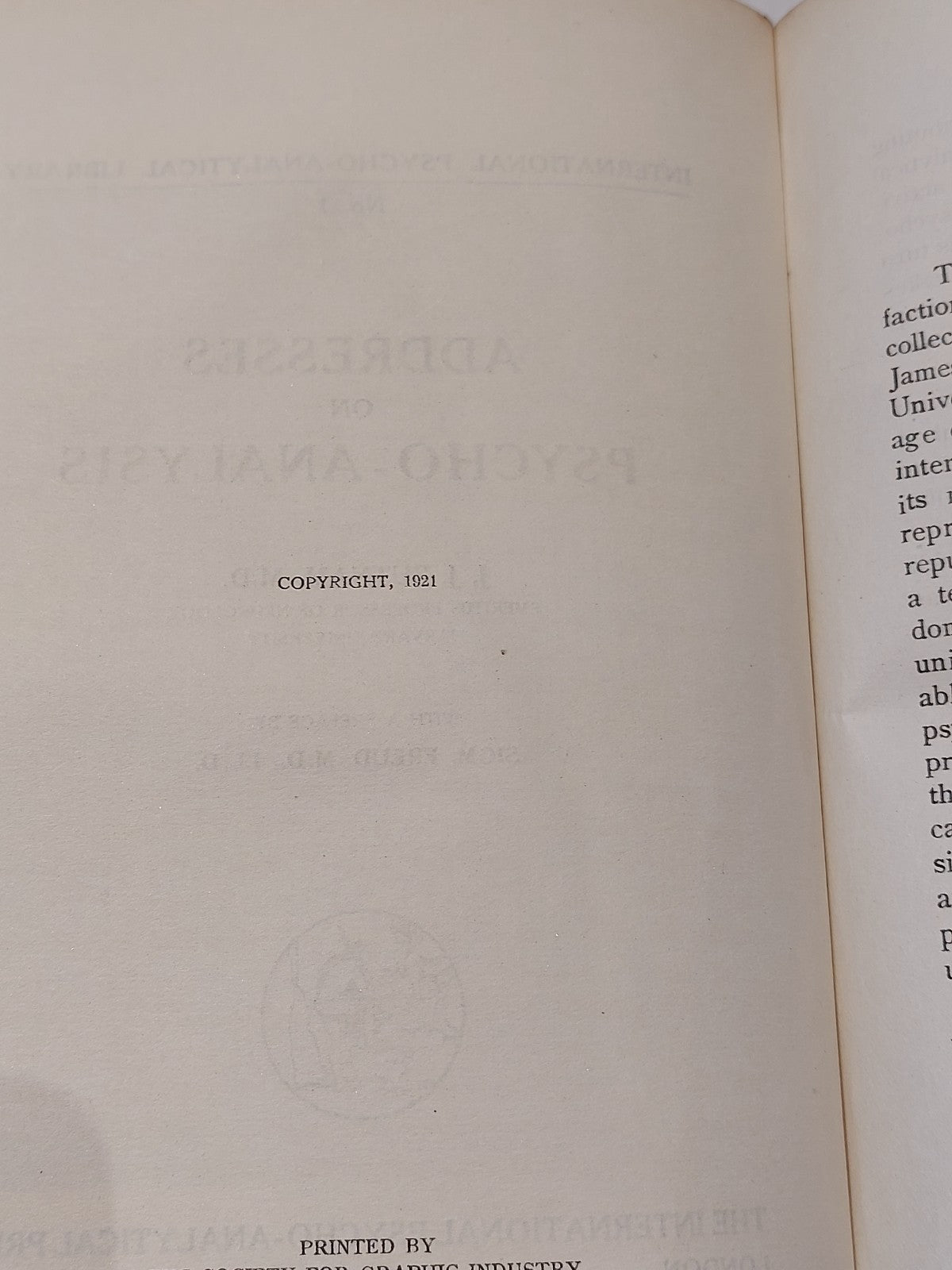 Addresses on Psycho-Analysis by J. J. Putnam (1921) 1st Ed Hb Book3