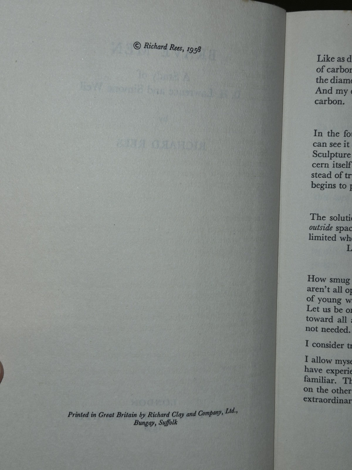 Brave Men - A Study of D. H. Lawrence & Simone Weil (1958 First) Richard Rees8