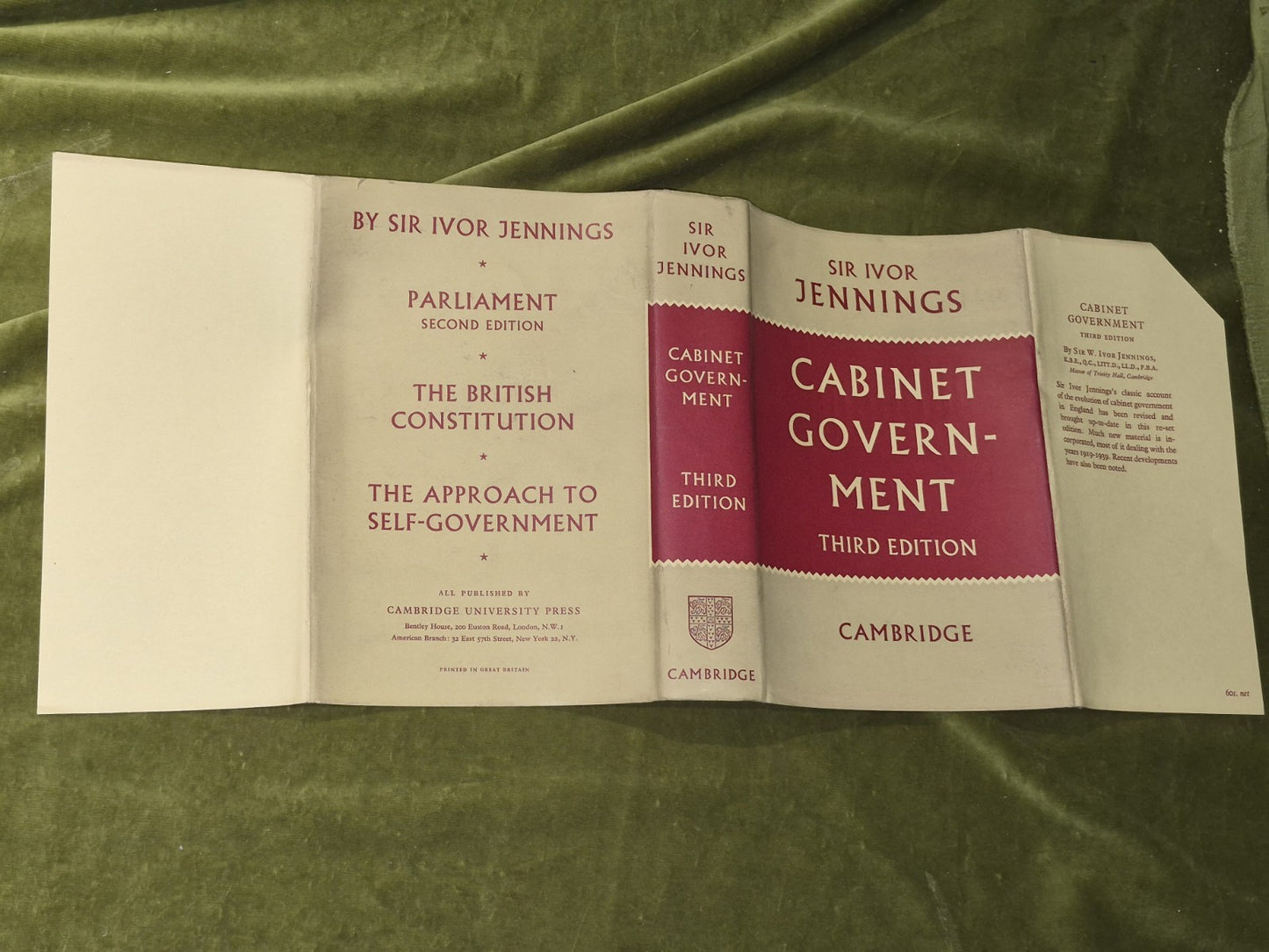 Cabinet Government Ivor Jennings Cambridge 1959 Third HB DJ4