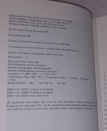 Otto Klemperer: Volume 2: 19331973 by Peter Heyworth (Hardcover, 1996)4