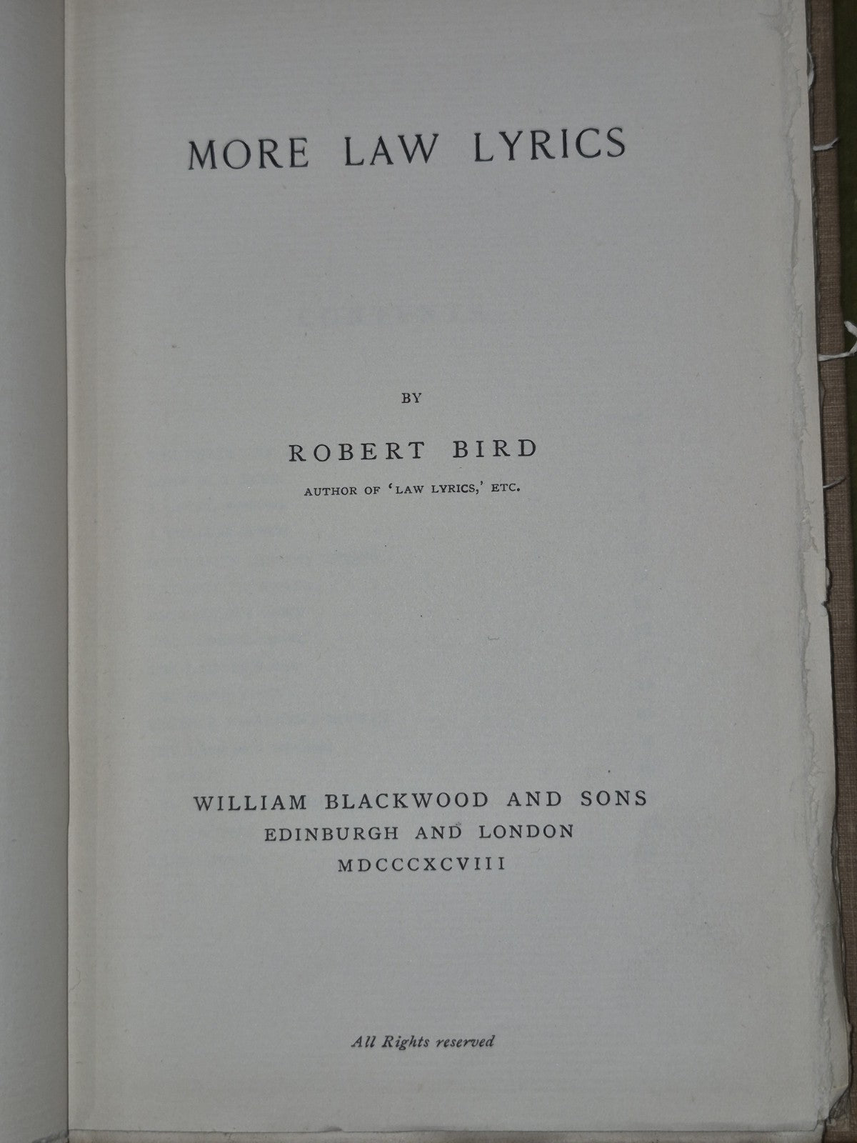 MORE LAW LYRICS  Poems by Robert Bird First Edition London 18985