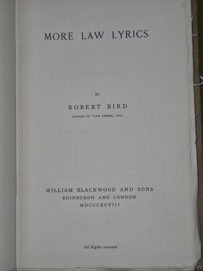 MORE LAW LYRICS  Poems by Robert Bird First Edition London 18985