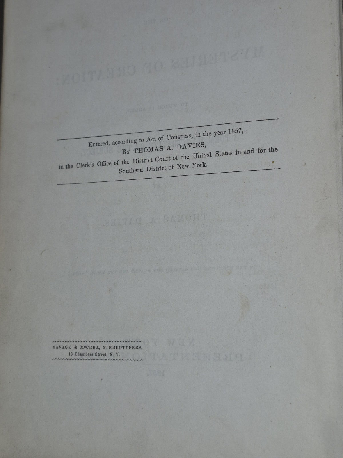 Cosmogony Thomas A Davies American Civil War General 1857 Presentation Inscribed5