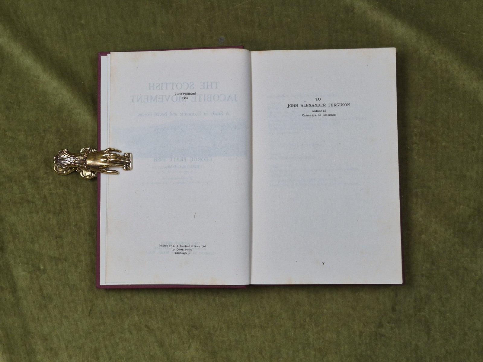 The Scottish Jacobite Movement - George Pratt , Moray Press 1952 1st HB5