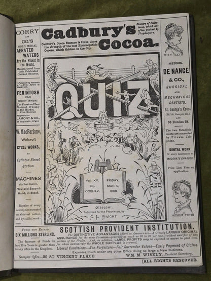 QUIZ Victorian Comical Periodical / Magazine - Glasgow 1881 to 1888 Vol 1 to 1511