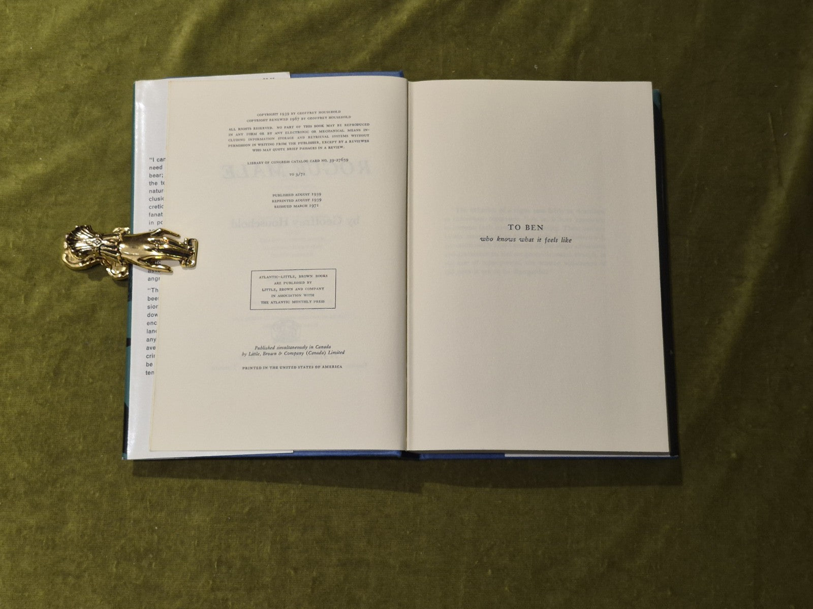 The Rogue Male SIGNED - Geoffrey Household , Little & Brown 19716