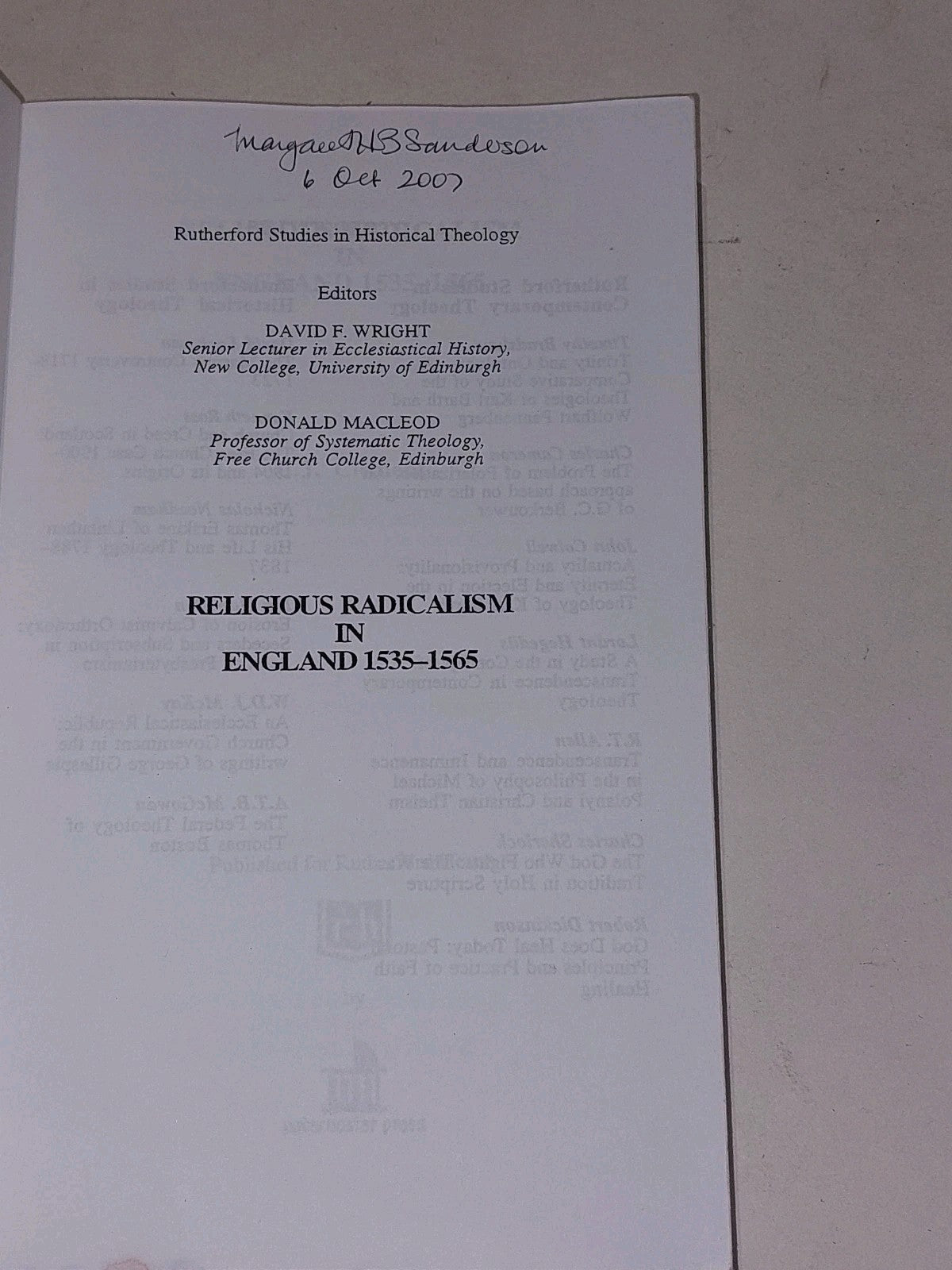Religious Radicalism In England 1535-1565 (Rutherford) By C. J. Clement Pb Book3