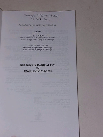 Religious Radicalism In England 1535-1565 (Rutherford) By C. J. Clement Pb Book3