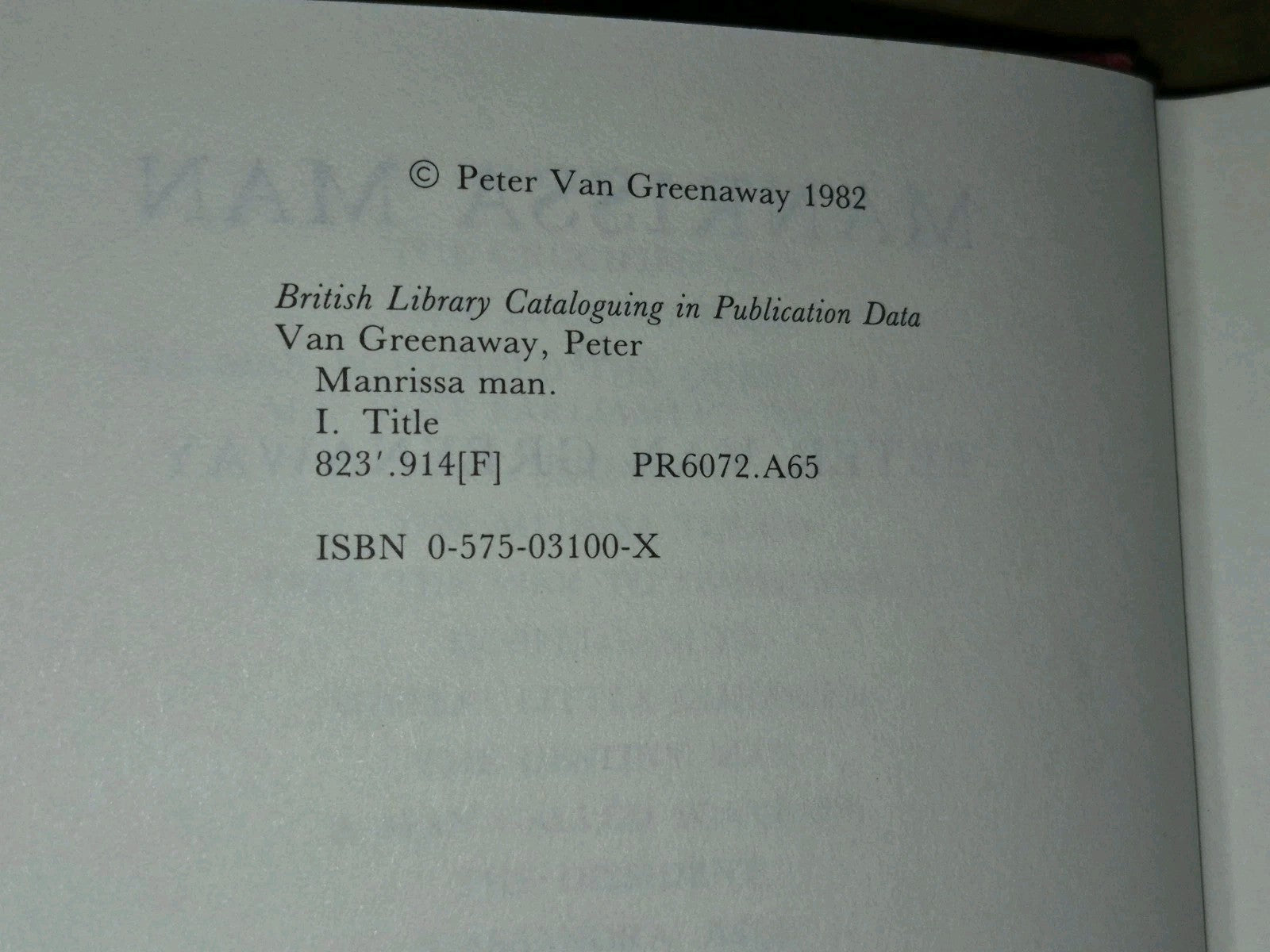 Manrissa Man Peter Van Greenaway Gollancz First Edition Ex Library7
