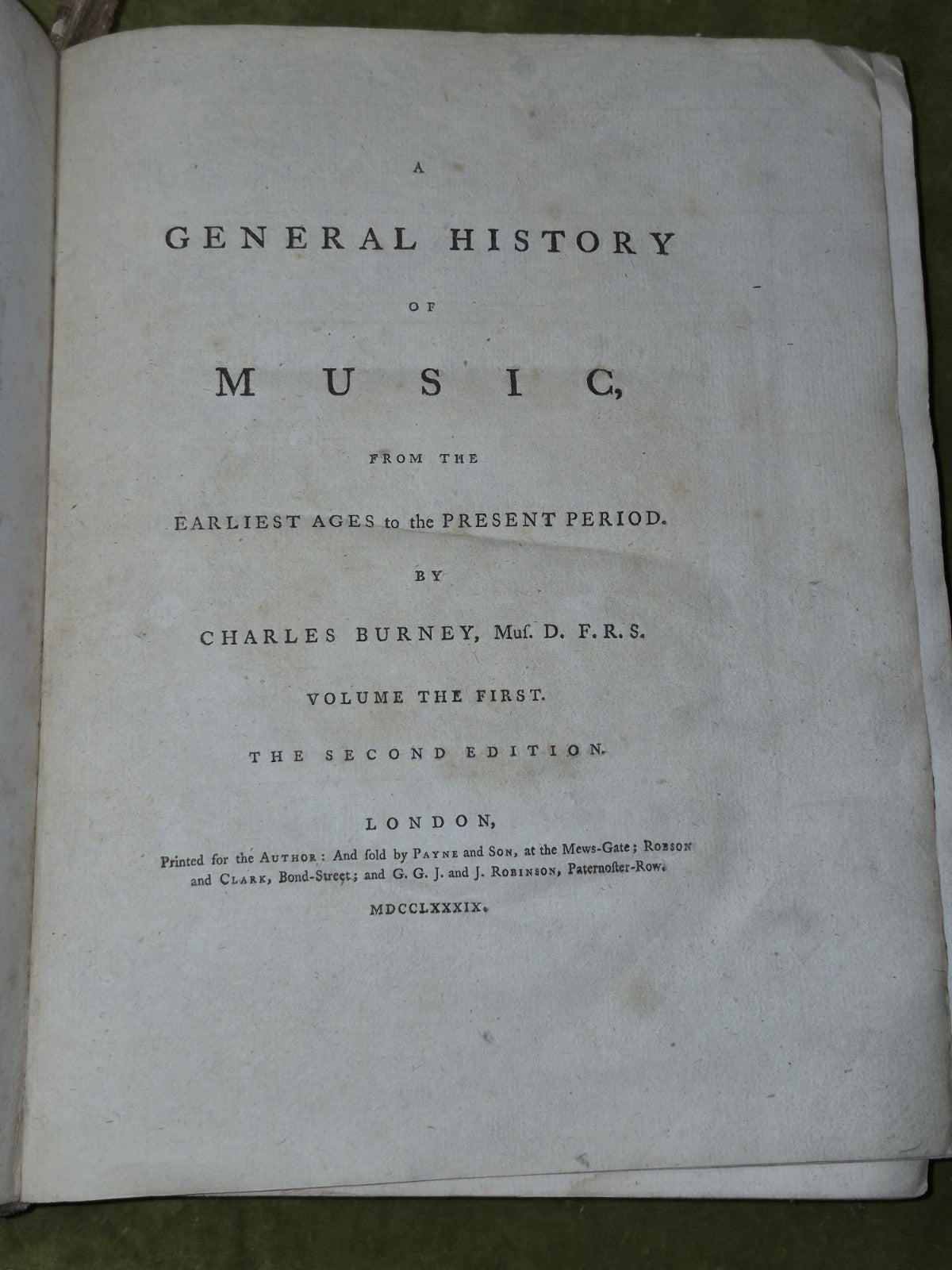 A General History of Music Charles Burney Second ed. Payne and Son 1789 Volume 16