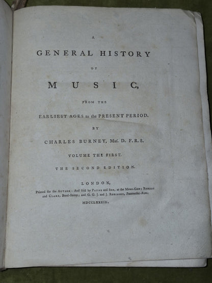 A General History of Music Charles Burney Second ed. Payne and Son 1789 Volume 16