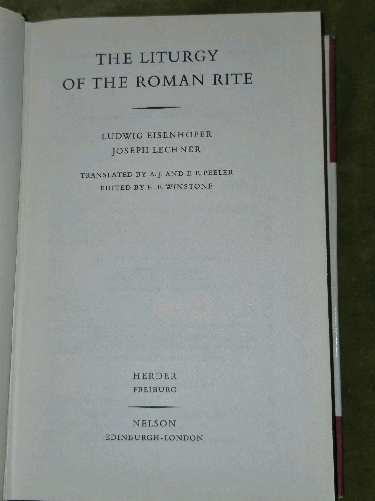 THE LITURGY OF THE ROMAN RITE Ludwig Eisenhofer & Joseph Lechner 1961 1st ed3