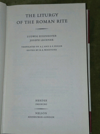 THE LITURGY OF THE ROMAN RITE Ludwig Eisenhofer & Joseph Lechner 1961 1st ed3