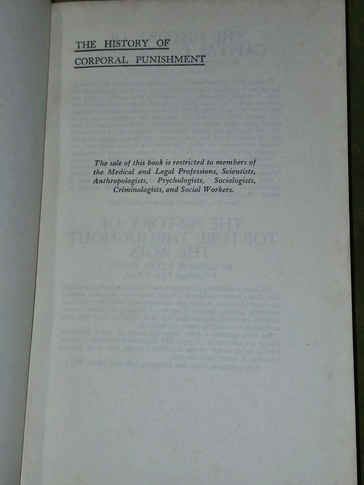 SCOTT, GEORGE RYLEY The history of corporal punishment : 1954 10th Edition9