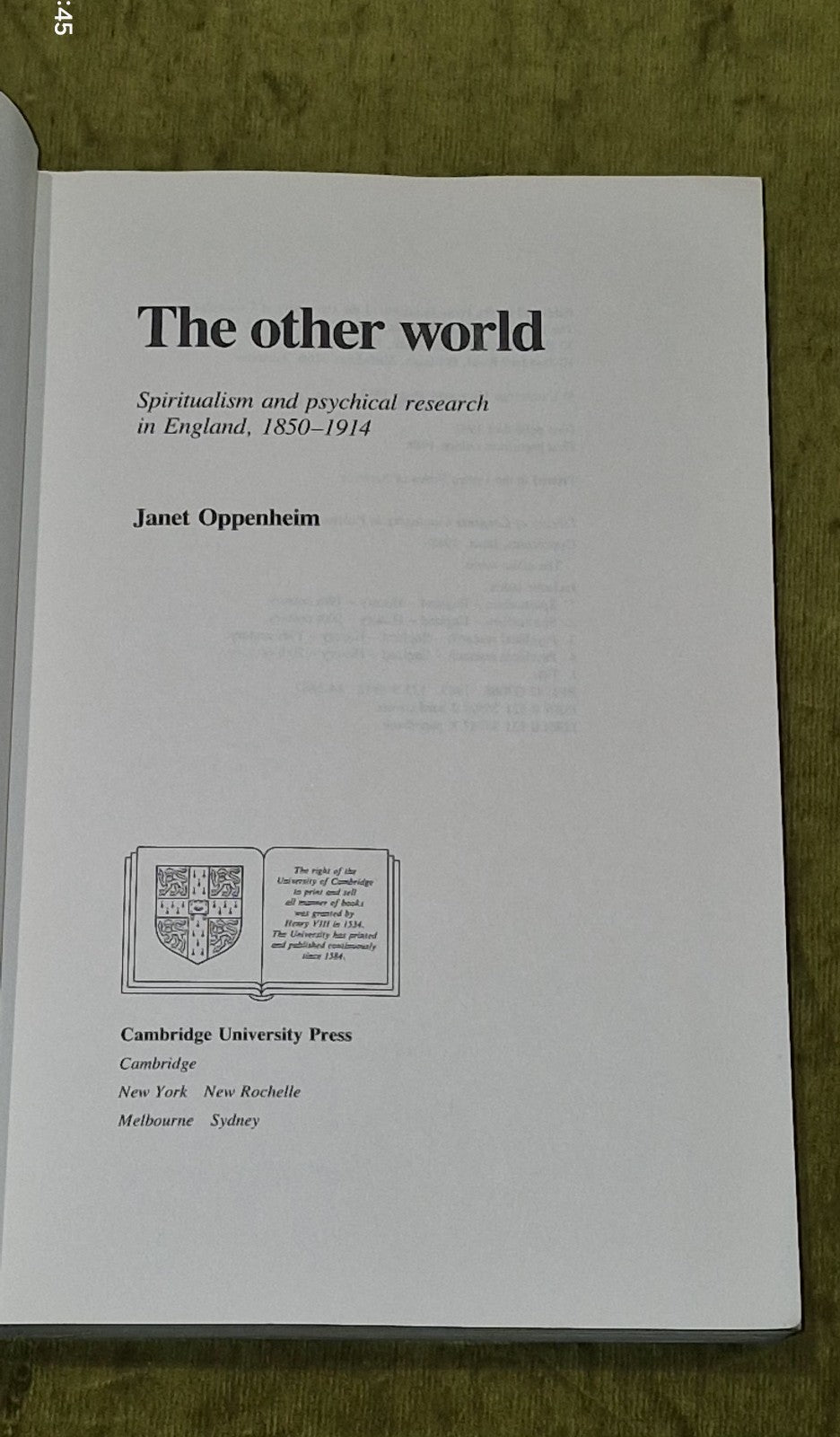 Janet Oppenheim :  The Other World Spiritualism and Physical Research in England4