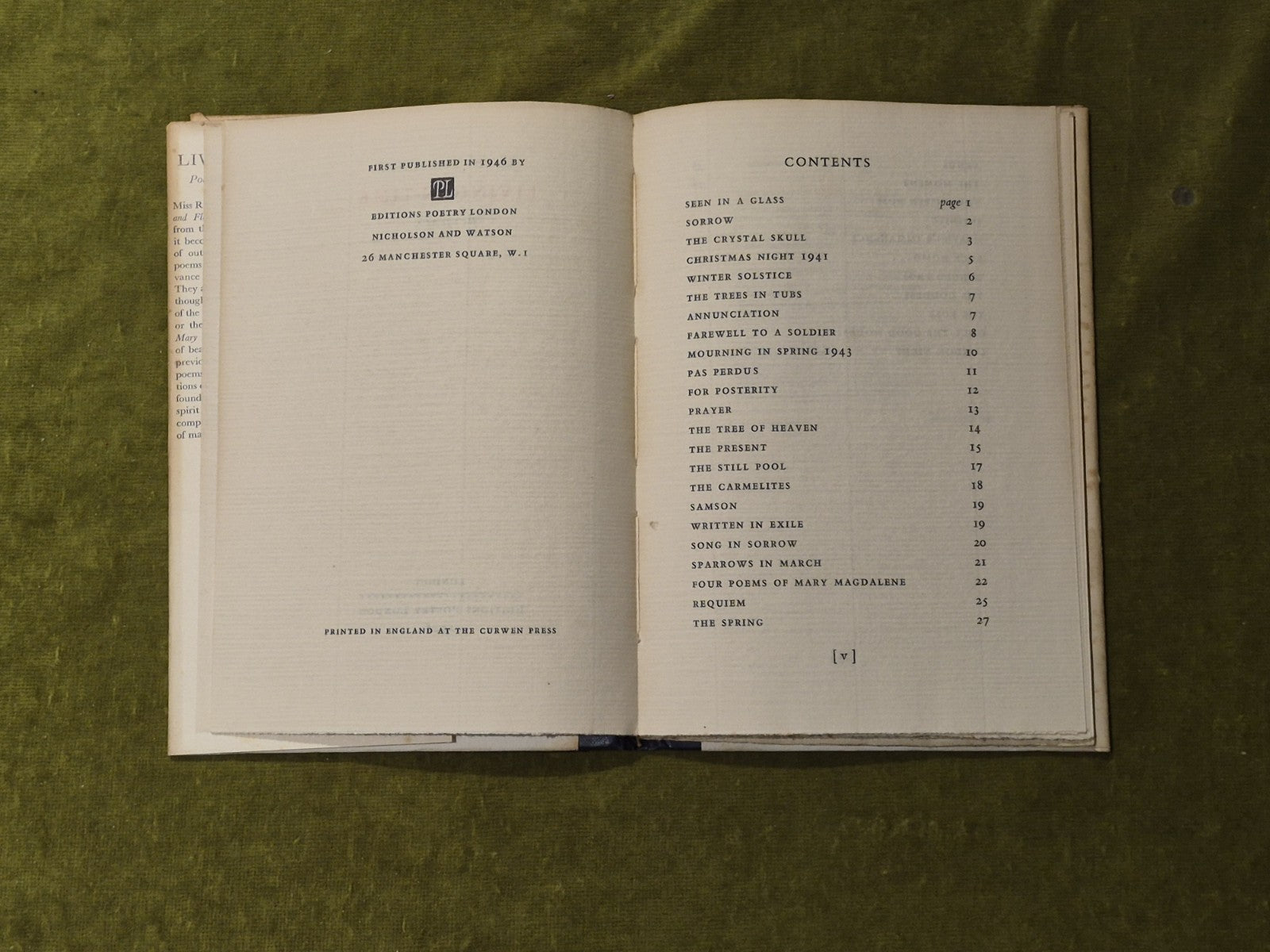 Living in the Time - Kathleen Raine , Editions Poetry 1946 1st HB DJ6