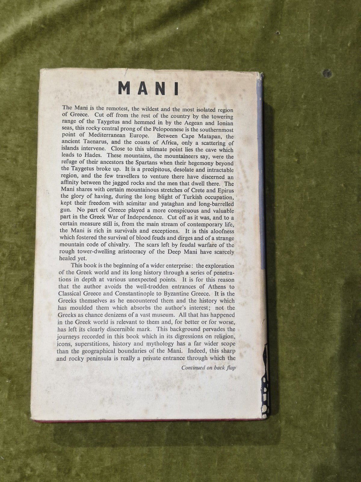 Mani Travels in the Southern Peloponnese - Patrick Leigh Fermor , 1958 1st/1st 1