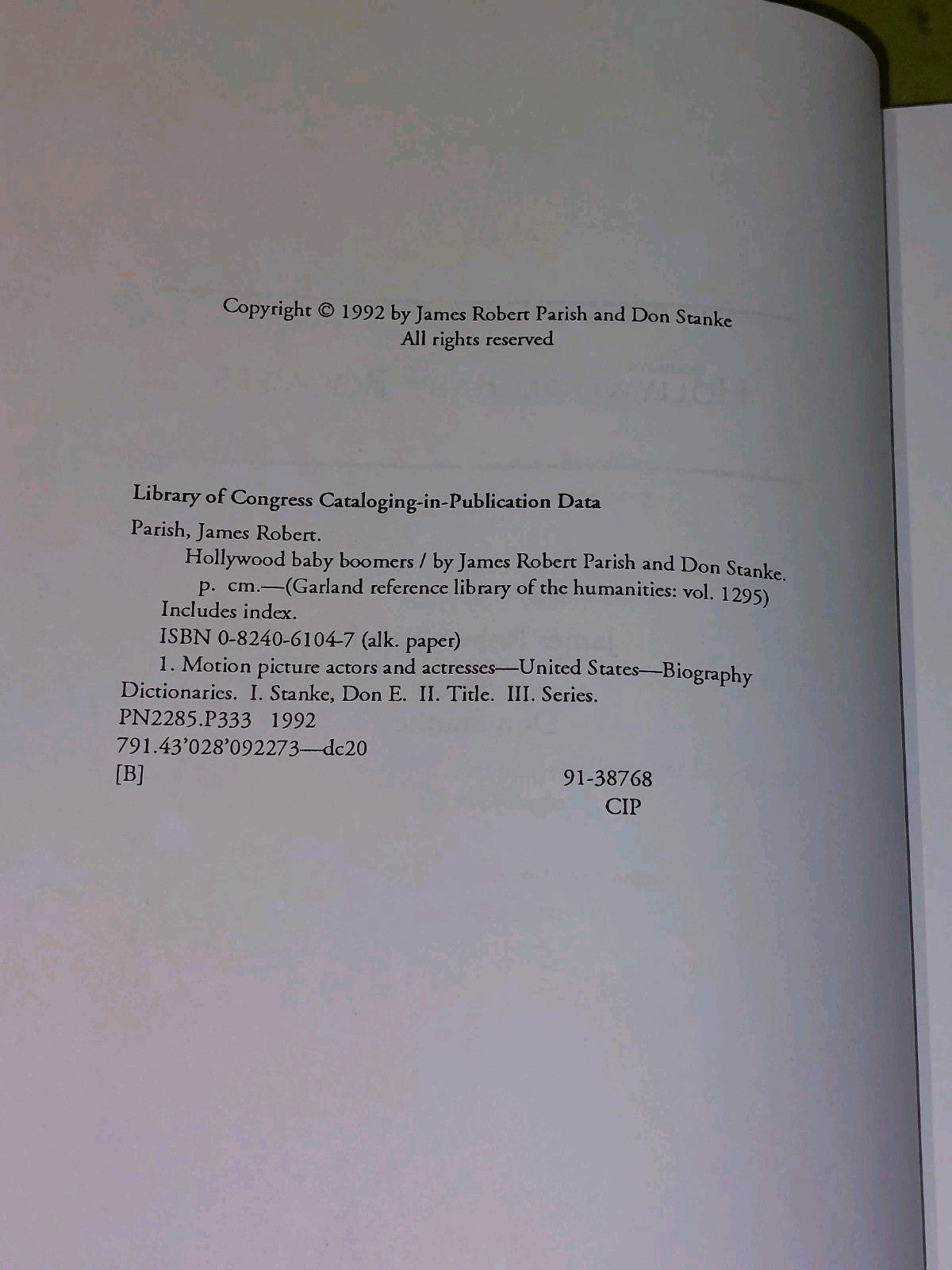 Hollywood Baby Boomers By Robert Parish & James Robert (1992) Hb Book3