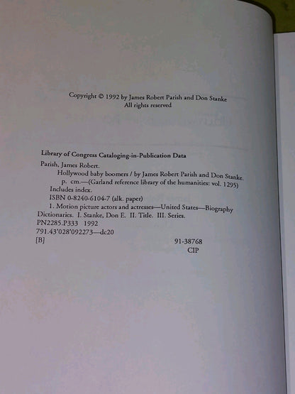 Hollywood Baby Boomers By Robert Parish & James Robert (1992) Hb Book3