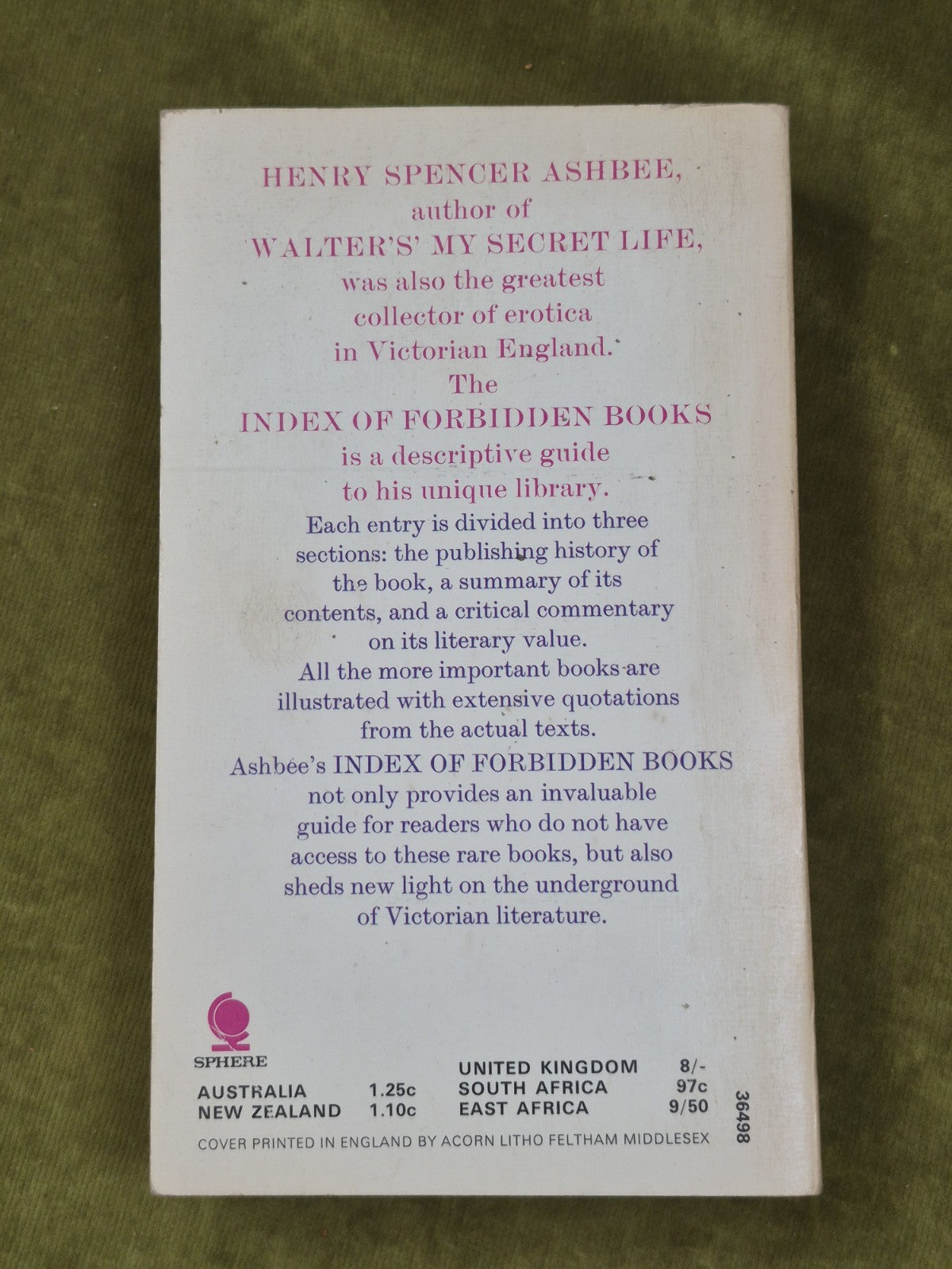 Index of Forbidden Books by Henry Spencer Ashbee (Sphere Paperback 1969)1