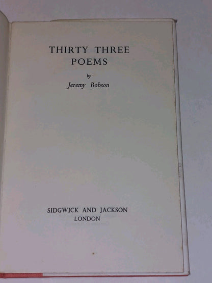 Thirty Three Poems By Jeremy Robson (1964) Hb Book With Dustjacket5