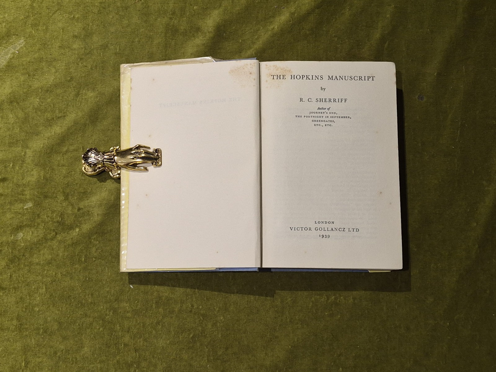 THE HOPKINS MANUSCRIPT , R C SHERRIFF Gollancz 1st HB DJ 19394