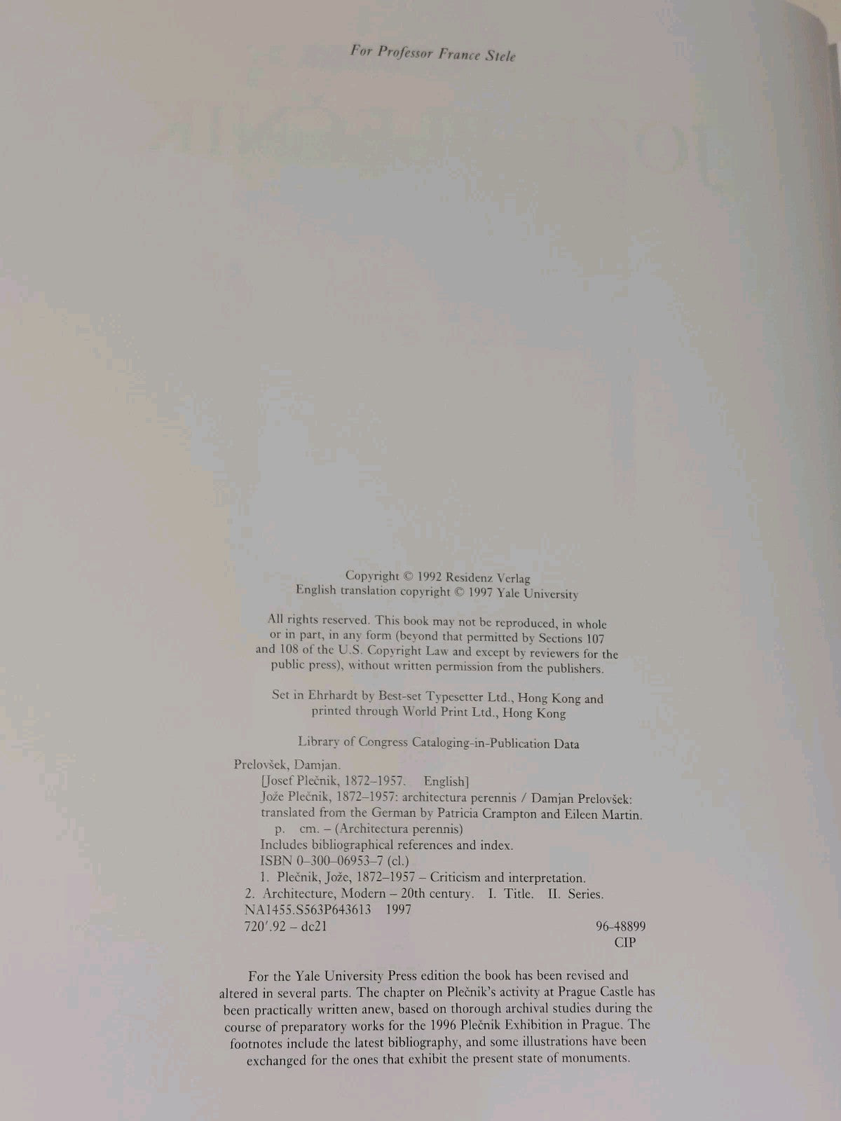 Josef Plecnik : 18721957 by Damjan Prelovsek (1997, Hardcover)6