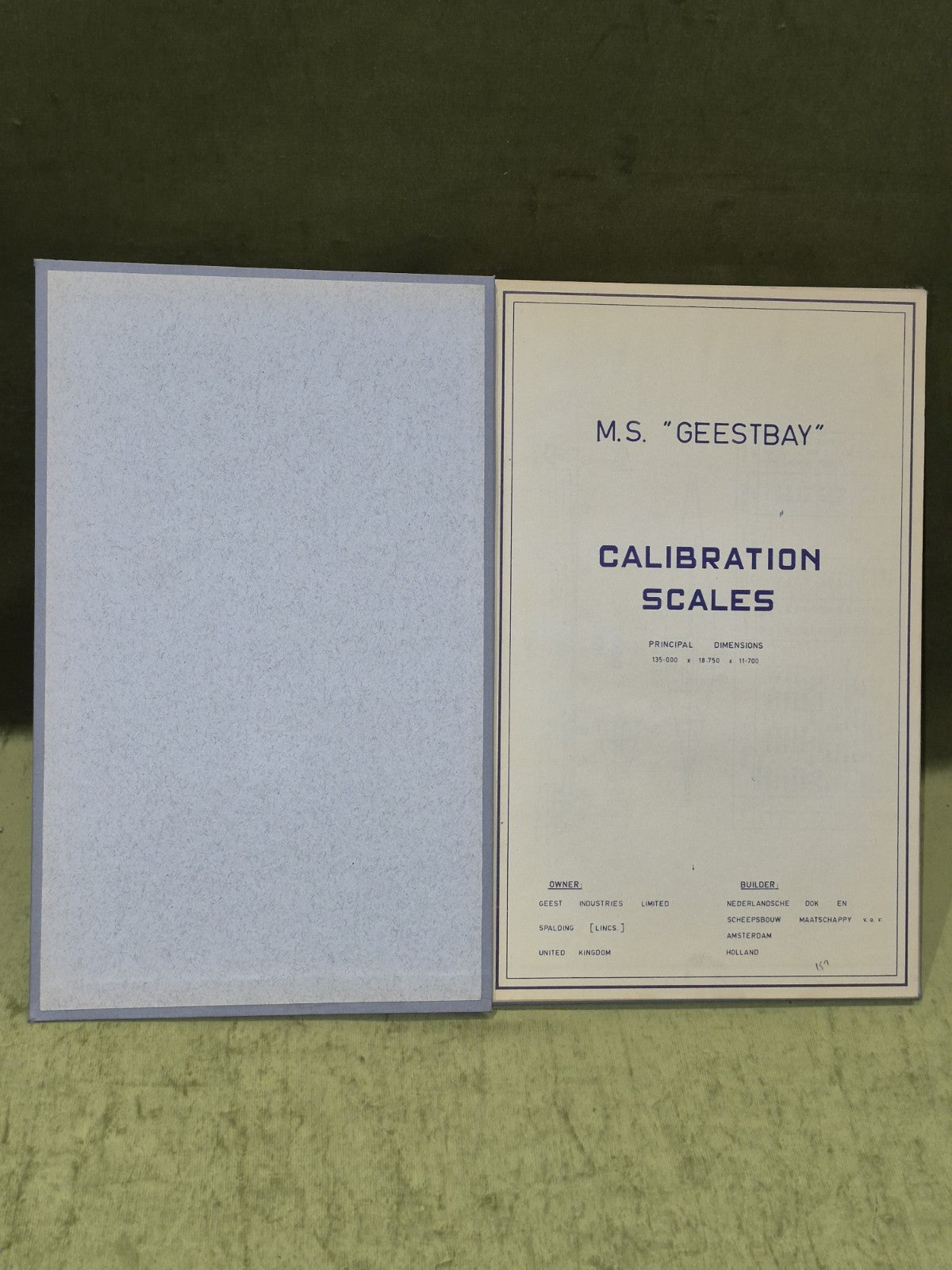 M. S. "Geestbay" Ship Calibration Scales and Trim and Stability Particulars Book3