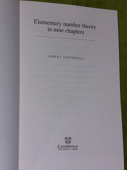 Elementary Number Theory in Nine Chapters by James J. Tattersall (1999)2