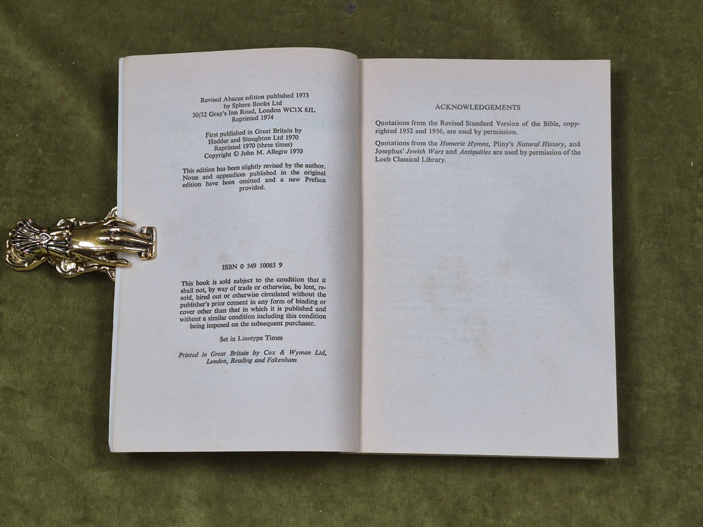 The Sacred Mushroom and the Cross - John M Allegro , Abacus Revised Ed 1973 PB4