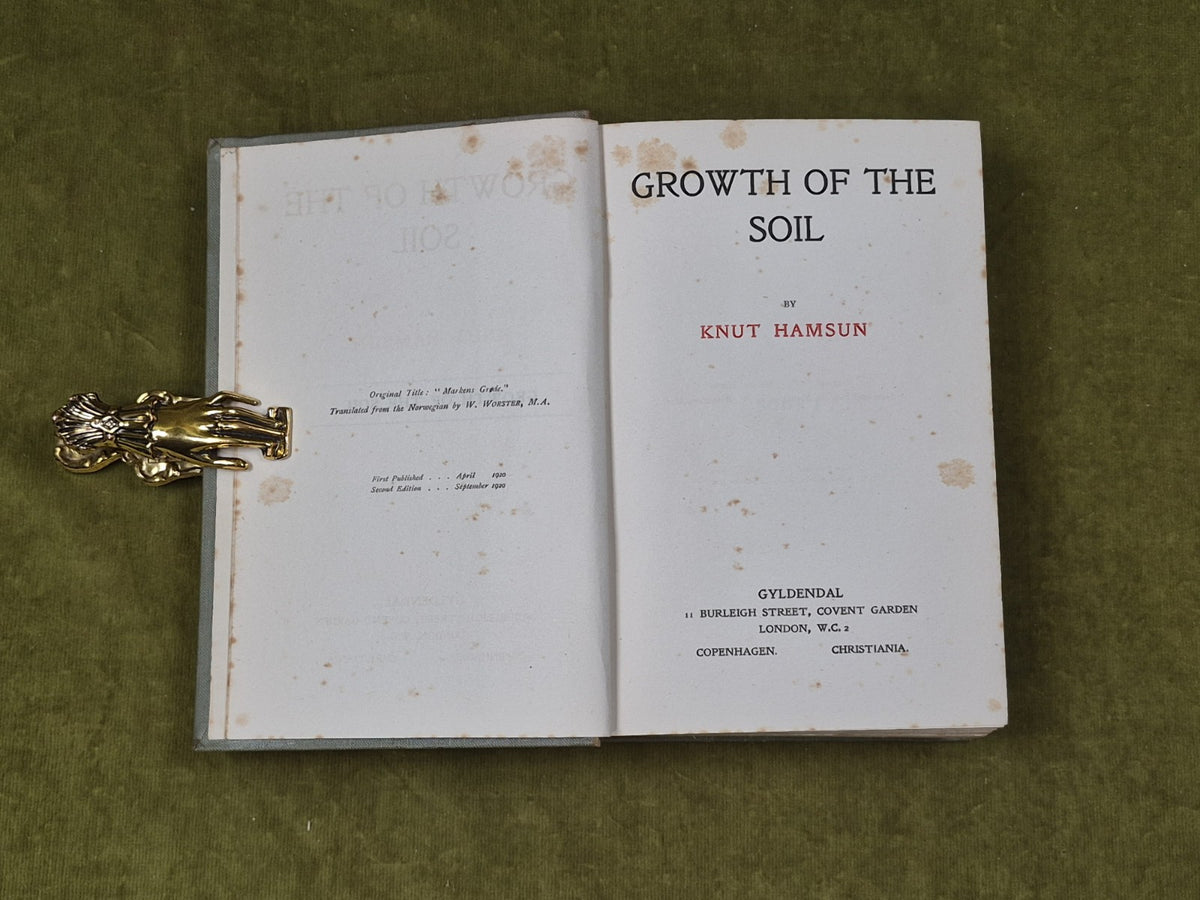 Growth of the Soil by Knut Hamsun , Gylendal 1920 2nd Edition4
