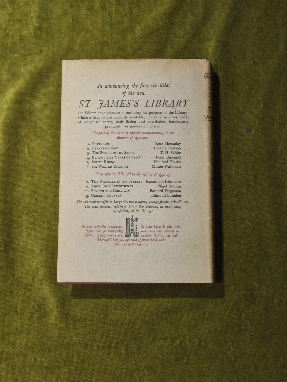 The Sword in the Stone - T H White , Collins St James Library 1950 HB DJ1