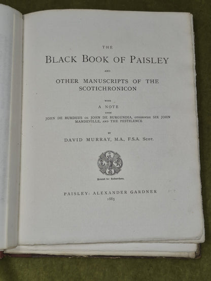  The Black Book of Paisley Scotichronicon 1885 David Murray 8
