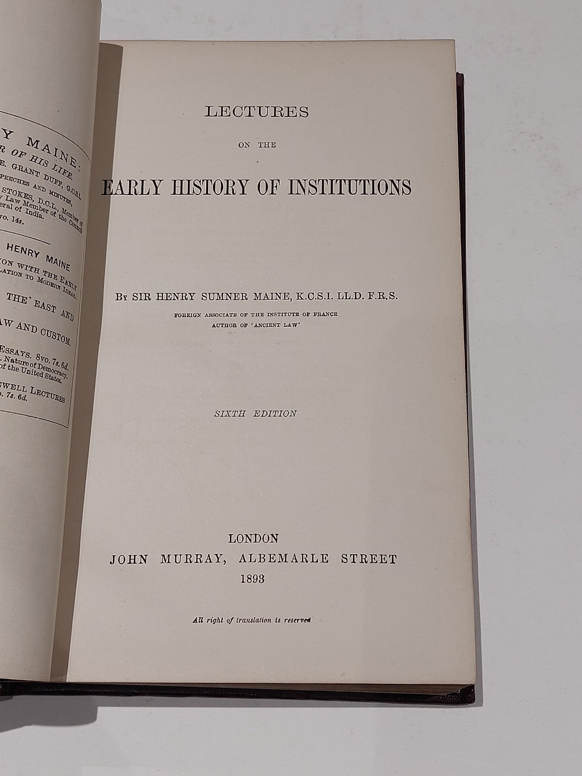 Lectures on the Early History of Institutions (1893) Henry Sumner Maine Hb Book2