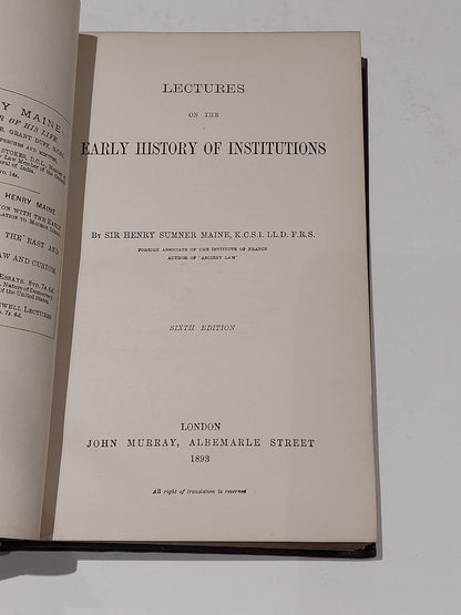Lectures on the Early History of Institutions (1893) Henry Sumner Maine Hb Book2