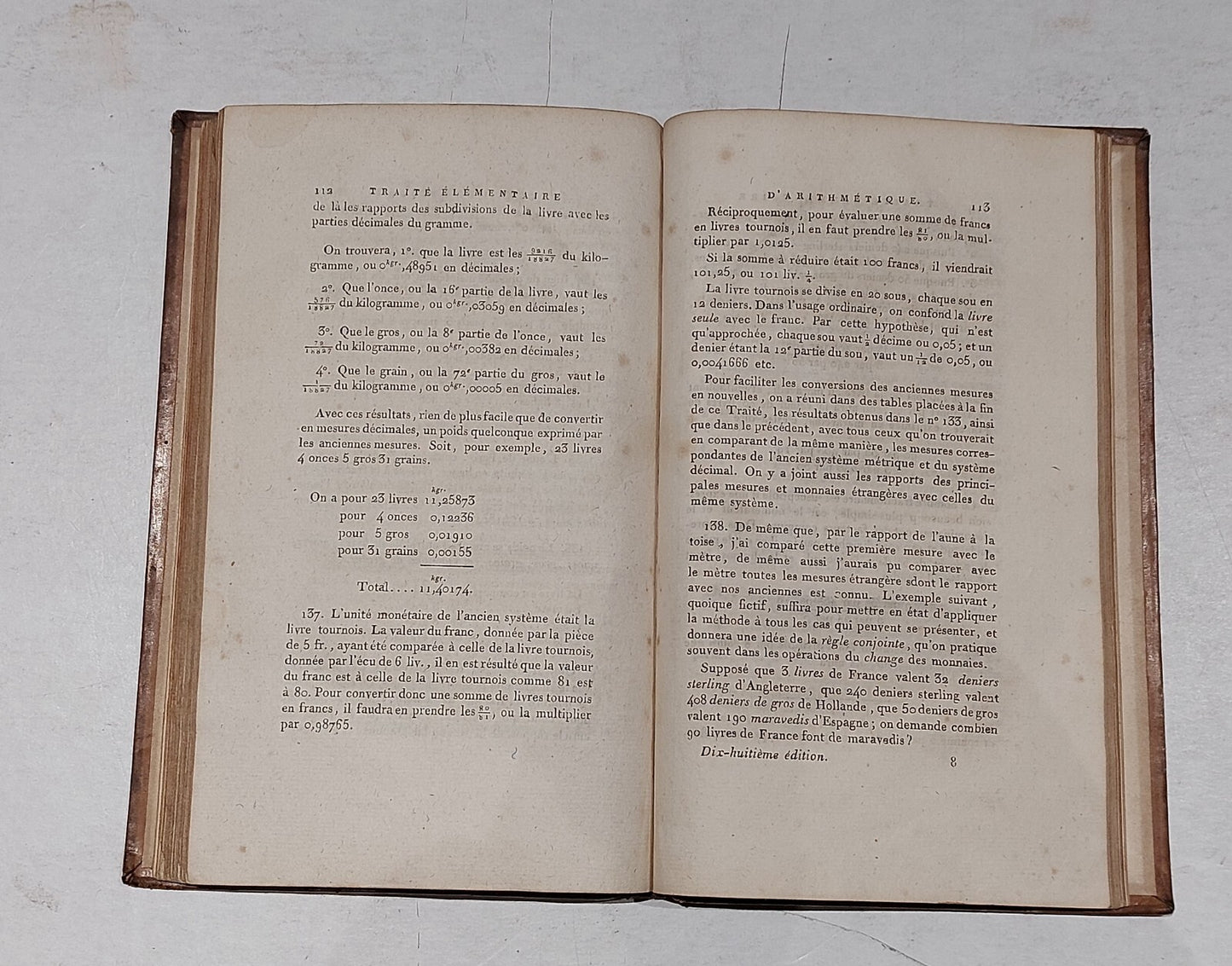 Early 19th Century Book - Traité élémentaire d'Arithmétique (1830) By Lacroix2