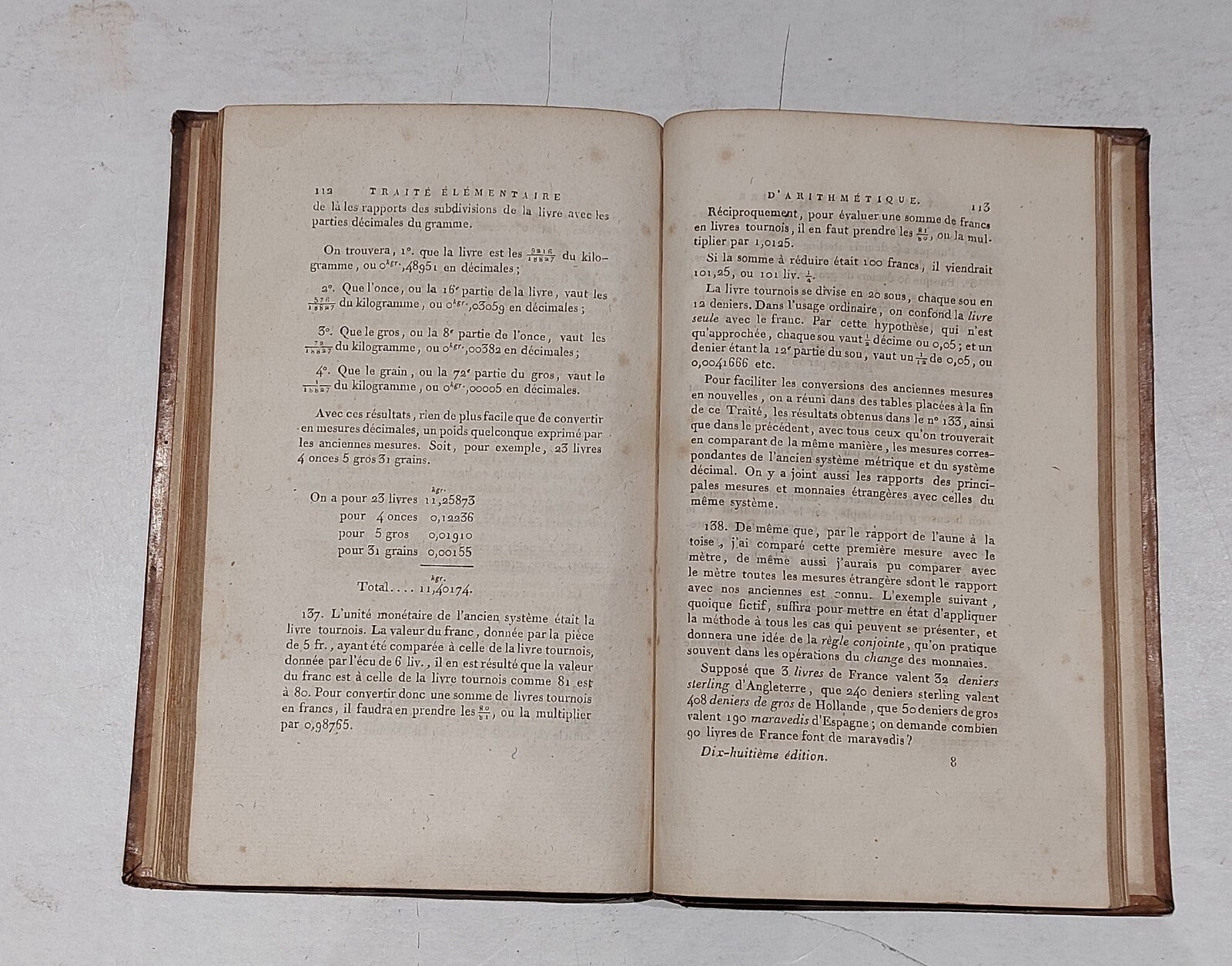 Early 19th Century Book - Traité élémentaire d'Arithmétique (1830) By Lacroix2