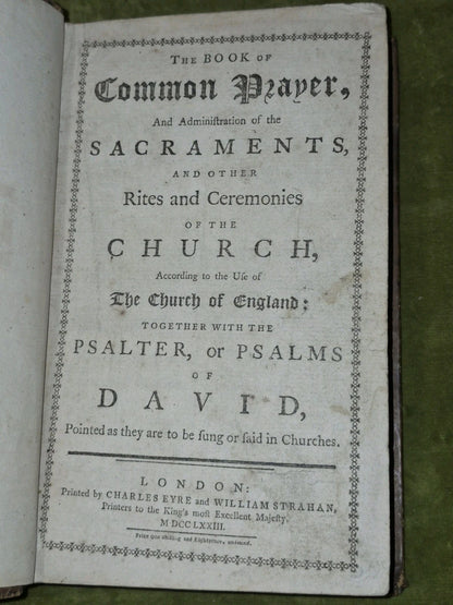 The Book of Common Prayer Sacraments Psalter Charles Eyre William Strahan 17736