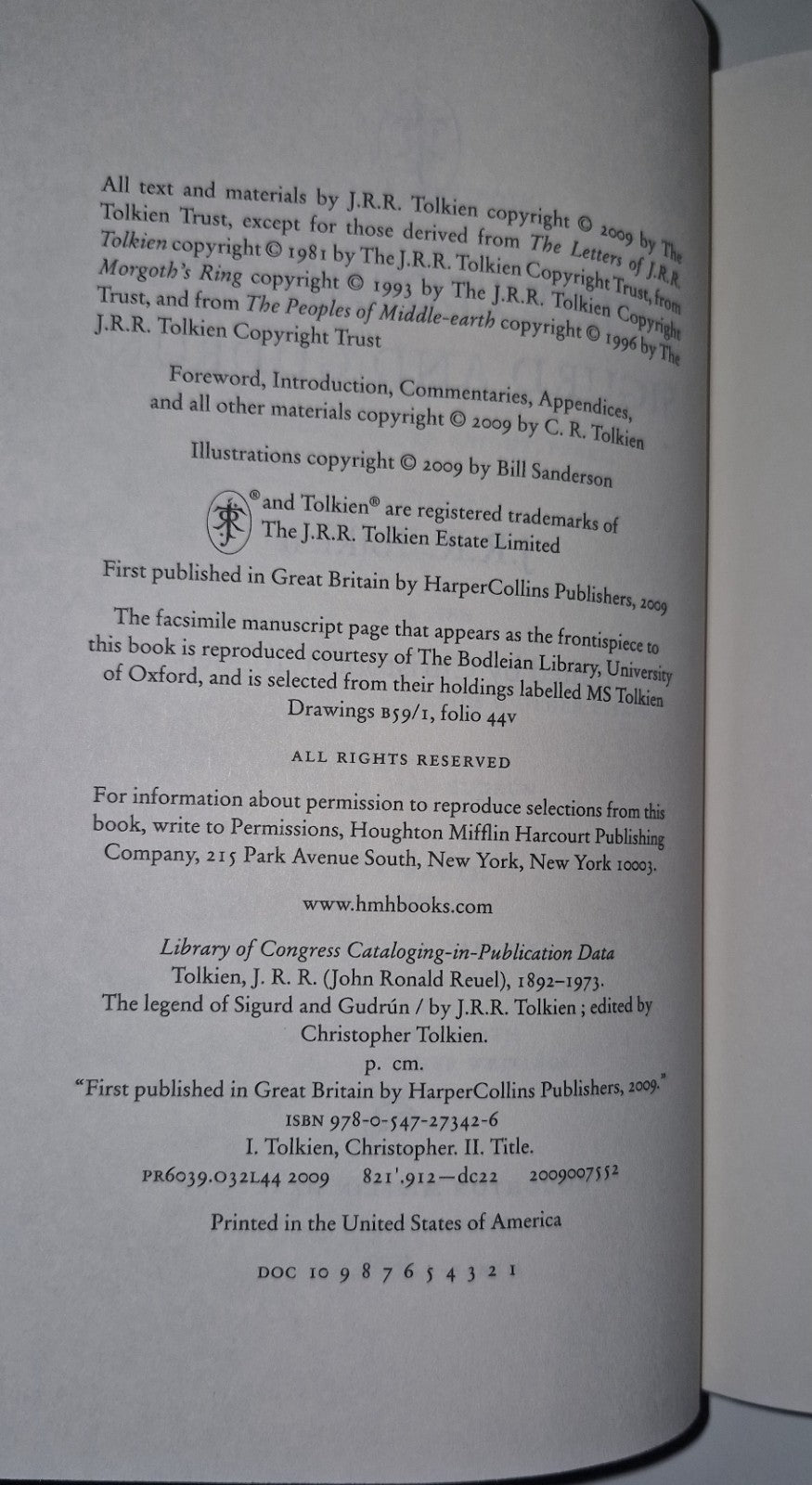 The Legend of Sigurd and Gudrun  J.R.R Tolkien 1st US Edition 1st Print 2009 HB7