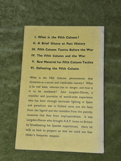 Fifth Column John Langdon-Davies John Murray 1940 First Edition2