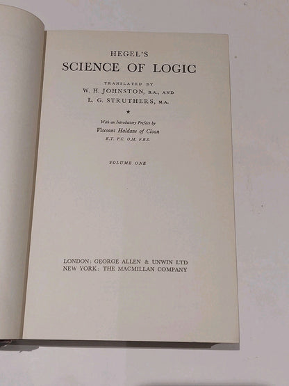 Hegel's Science of Logic [Vol. 1] 1st Ed 3rd Imp (1961) Hb Book3