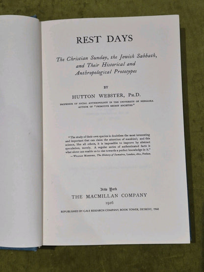 Rest Days : A Study in Early Law and Morality by Hutton Webster (1916) Macmillan4