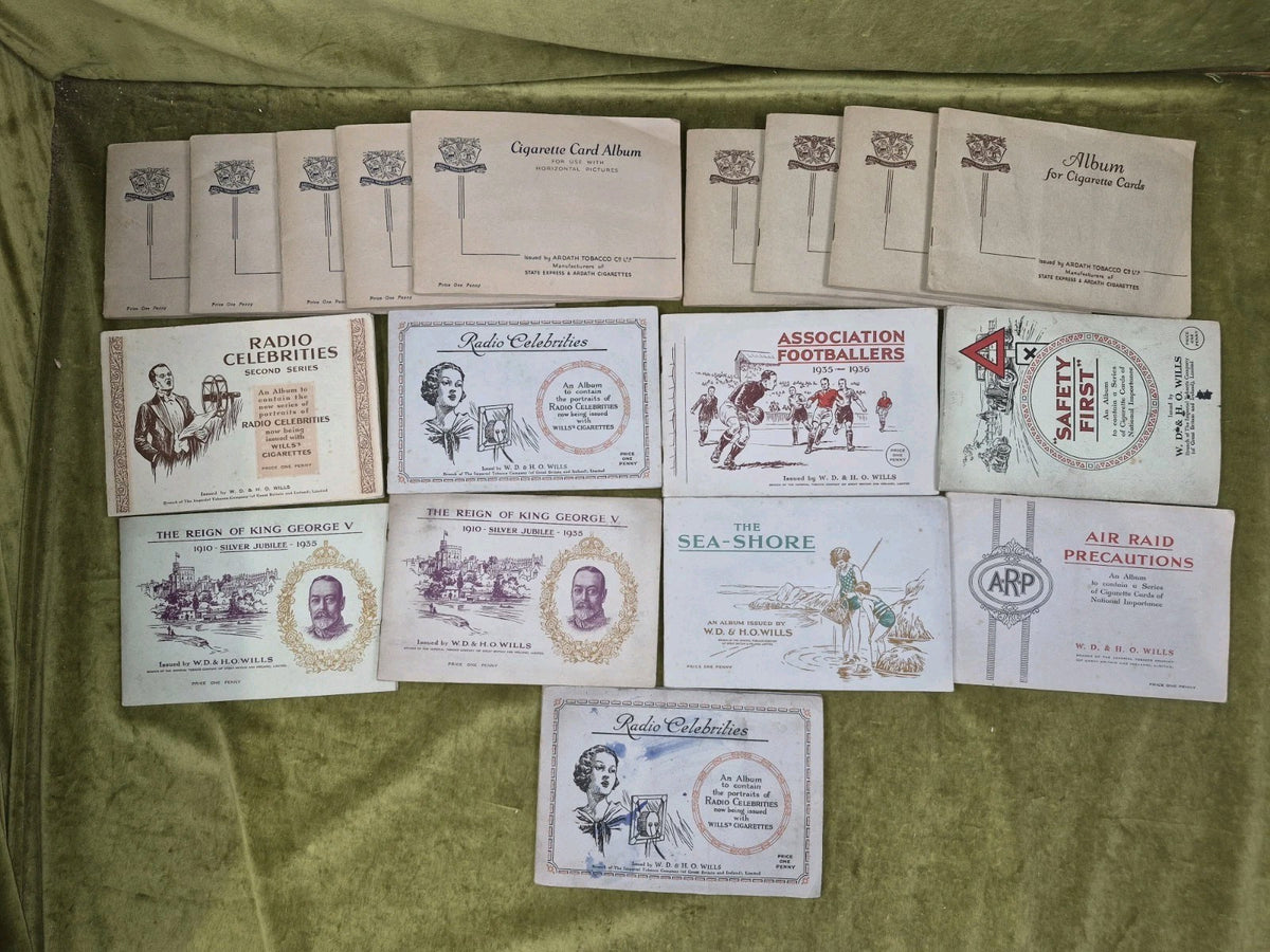 18 Cigarette Card Albums Ardath Wills Air Raid Footballers Sea Shore Radio Royal0