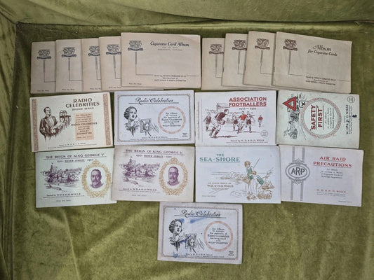 18 Cigarette Card Albums Ardath Wills Air Raid Footballers Sea Shore Radio Royal0