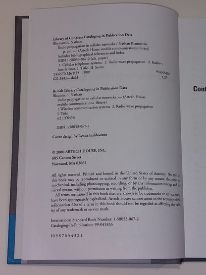 Radio Propagation in Cellular Networks by Nathan Blaunstein (1999, Hardcover)4